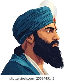 Guru Gobind Singh Vector Art. Sikh Guru and Warrior Vector Illustration.