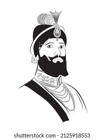 Guru Govind Vector sketch, Indian first warrior illustration, Line art of Sikh 10 member