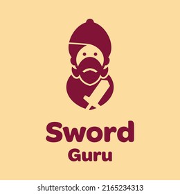 Guru halten Schwert-Logo Design Vektorgrafik Symbol Illustration kreative Idee