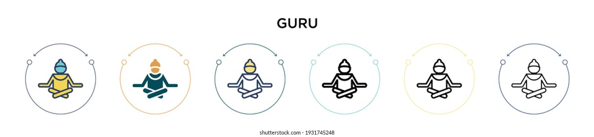 Guru icon in filled, thin line, outline and stroke style. Vector illustration of two colored and black guru vector icons designs can be used for mobile, ui, web