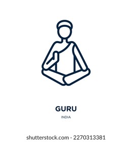 ícono de gurú de la colección india. Gurú lineal delgado, tradicional, icono de contorno de hombre aislado en fondo blanco. Signo de gurú vectorial de línea, símbolo para web y móvil