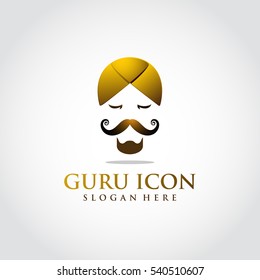 Guru icon logo template. Luxury color gold. head concept iconic. Vector Illustrator eps.10