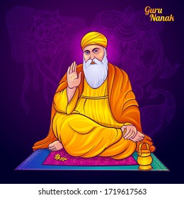 Guru Nanak, el fundador del Sijismo.Dibujo de color vector.