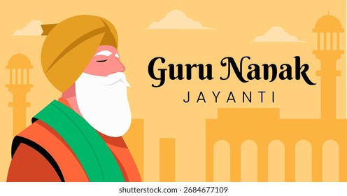 Guru Nanak Jayanti Design de Ilustração de Vetor Plano para Pôster, Mídia Social ou Banner