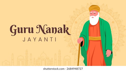 Guru Nanak Jayanti Flat Vector Illustration Design for Poster, Social Media or Banner