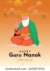 Gurú Nanak Jayanti Diseño de Ilustración vectorial plana para póster, redes sociales o Anuncio