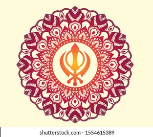 Guru Nanak jayanti graphic design, khanda vector mandala vector graphic design.