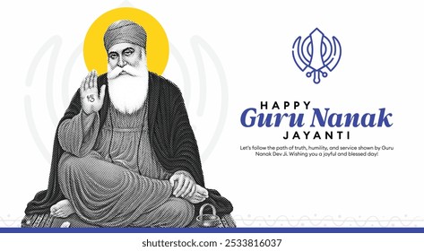 Guru Nanak Jayanti Sikh Religious Celebration with Guru Nanak Illustration