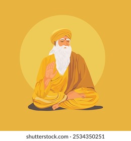 Arte vectorial del Gurú Nanak. Ilustración vectorial del Gurú del Sijismo Nanak Dev Ji.