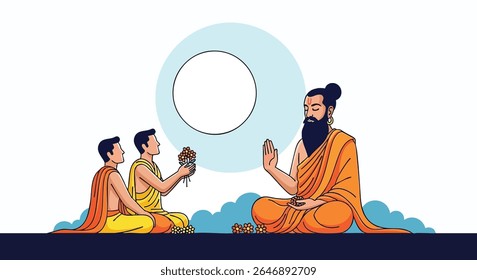 Guru Purnima Blessings Scene - Devotee Paying Respect to Sage, Ilustração Espiritual Homenageando a Cultura e Sabedoria da Índia Antiga com Devoção e Orientação - Guru Purnima Special
