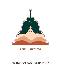 Guru Purnima Bohemian Greeting Card with Temple and Buddha Vector Illustration. Vesak Day Creative Concept for Card or Banner.