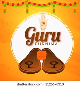 Guru Purnima celebration background decorated with floral garland.