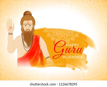 Guru purnima celebration background with illustration of Indian saint character. Dedicated to all spiritual and academic teacher.