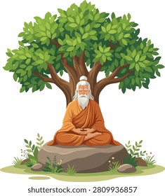 Guru Purnima Elderly Man Meditating Under Tree design 