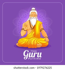 guru purnima tarjeta de saludo con hermit meditador