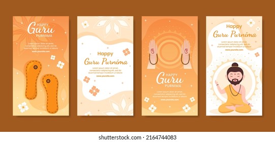 Guru Purnima of Indian Festival Stories Template Social Media Flat Cartoon Background Illustration
