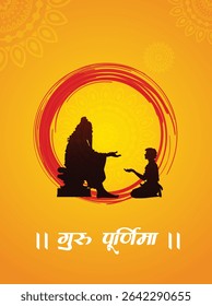 Guru sitting with shishya  guru Purnima Hindi text meaning guru Purnima vector poster