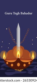 Guru Tegh Bahadur Ji Vector Story Banners - Sikh Commemoration Graphics with Kirpan, Shield and Lights