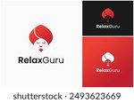 Guru Turban Sultan Relax Happy Face Vector Logo Design Illustration