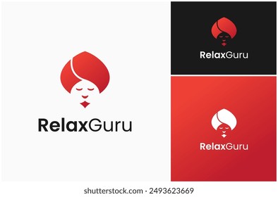 Guru Turban Sultan Relax Happy Face Vector Logo Design Illustration