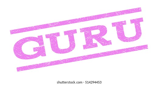 Guru watermark stamp. Text tag between parallel lines with grunge design style. Rubber seal stamp with scratched texture. Vector violet color ink imprint on a white background.