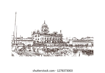 Gurudwara Bangla Sahib ( About this sound listen) is one of the most prominent Sikh gurdwara in Delhi, India. Hand drawn sketch illustration in vector.