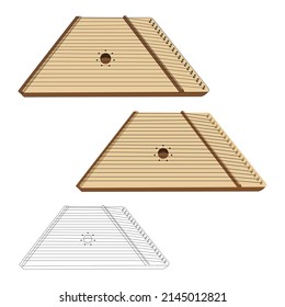 Gusli folk stringed musical instrument wooden flat with shadows stroke vector