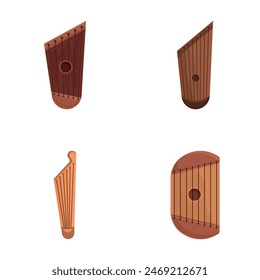 Gusli icons set cartoon vector. Slavic stringed musical instrument. Chord equipment