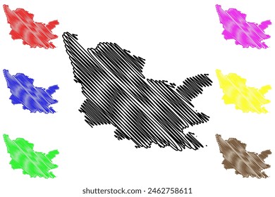 Gussing district (Republic of Austria or Österreich, Burgenland state) map vector illustration, scribble sketch Bezirk Güssing map