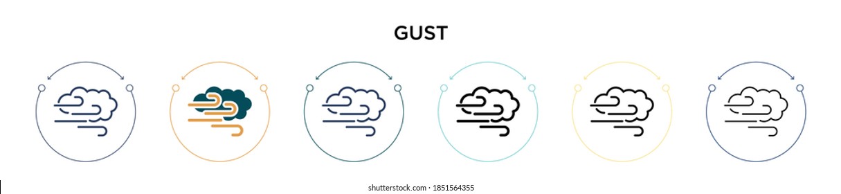 Gust icon in filled, thin line, outline and stroke style. Vector illustration of two colored and black gust vector icons designs can be used for mobile, ui, web