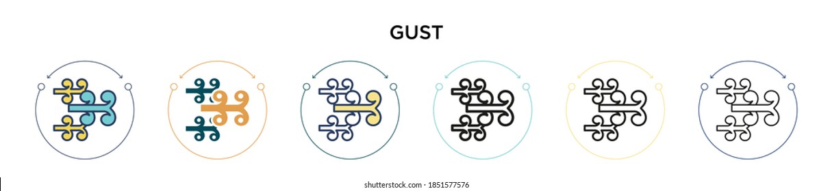 Gust icon in filled, thin line, outline and stroke style. Vector illustration of two colored and black gust vector icons designs can be used for mobile, ui, web