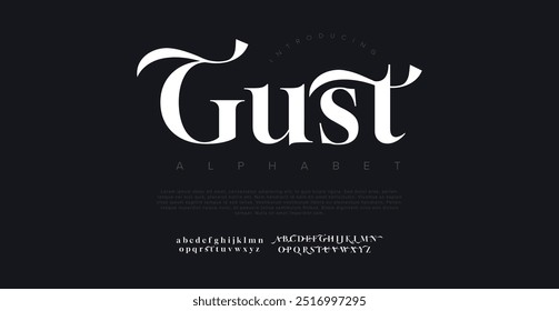 Gust Minimal logotipo de fonte de luxo alfabeto. Tipografia beleza moda elegante minimalista serif italic fontes decorativo casamento vintage retro logos. ilustração vetorial