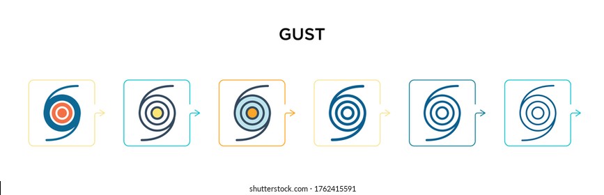 Gust vector icon in 6 different modern styles. Black, two colored gust icons designed in filled, outline, line and stroke style. Vector illustration can be used for web, mobile, ui