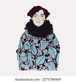 Gustav Klimt's Portrait of Johanna Staude vintage illustration, isolated on white, vector. Vintage famous woman artwork by Gustav Klimt, old art illustration vector.