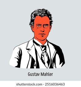 Gustav Mahler was an Austrian composer, opera and symphony conductor. During his lifetime, Gustav Mahler was famous primarily as one of the greatest conductors of his time. Hand-drawn vector illustrat