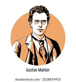 Gustav Mahler was an Austrian composer, opera and symphony conductor. Hand drawn vector illustration