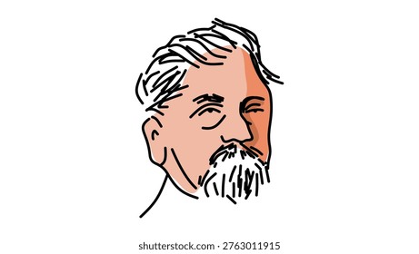 Gustave Eiffel portrait, flat vector illustration