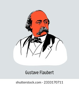 Gustave Flaubert was a French realist novelist, considered one of the major European writers of the 19th century. Hand-drawn vector illustration.