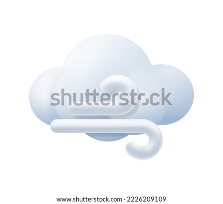 Gusting wind and cloud, isolated weather forecast icon. Meteorological conditions, blowing windy air movement. Vector strong wind 3d, realistic style icon