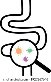 gut bacteria icon on white background. bacterial microorganism in microscope circle. probiotics under magnify sign. flat style. 