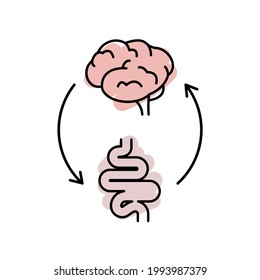 Gut Brain Axis. Brain And Stomach Line Icon. Brain Gut Connection. Psychobiotic Medical Concept. Vector Illustration On White Background