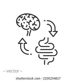 Gut Brain Connection Icon, Physiology Body Human, Health Gastrointestinal Tract, Circulation Organism, Thin Line Symbol On White Background - Editable Stroke Vector Illustration Eps10