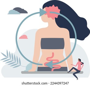 Gut brain connection and mental body digestive regulation.Flat vector illustration.