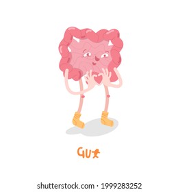 Gut digestion character. Human internal organ sign. Editable vector illustration in light pink colors. Modern cartoon style. Medical, healthcare and scientific concept.