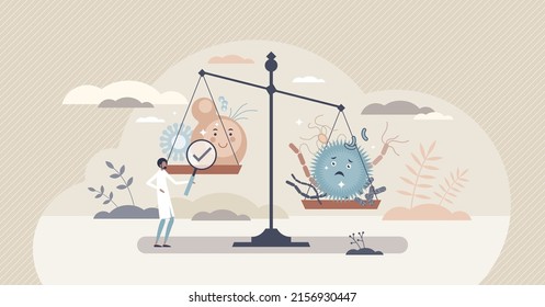 Gut Dysbiosis With Tract Microflora Bacterial Imbalance Tiny Person Concept. Medical Condition With Bacteriological Disorder Inspection Vector Illustration. Unhealthy Internal Digestive Microbe Amount