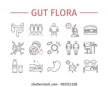 Gut Flora. Line Icons Set. Vector Signs For Web Graphics.