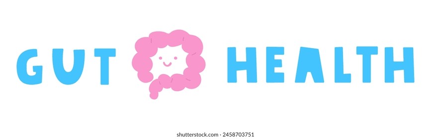 Gut health. Hand drawn vector illustration. Horizontal banner on white background. 