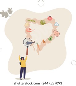 Gut health and healthy food consumption with eating diet.flat vector illustration.