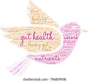 Gut Health word cloud on a white background. 