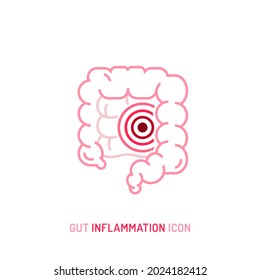 Gut inflammation, pain, angriness sign. Editable vector illustration in modern outline style isolated on a white background. Medical concept. Symbol, pictogram, icon, logotype element. 